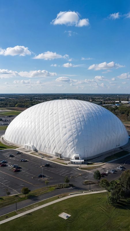 Air-supported fabric dome — large-scale tarpaulin and membrane cleaning by Clear Sky Drones